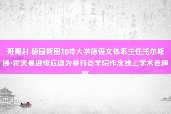 哥哥射 德国斯图加特大学德语文体系主任托尔斯滕·霍夫曼进修应邀为番邦语学院作念线上学术诠释